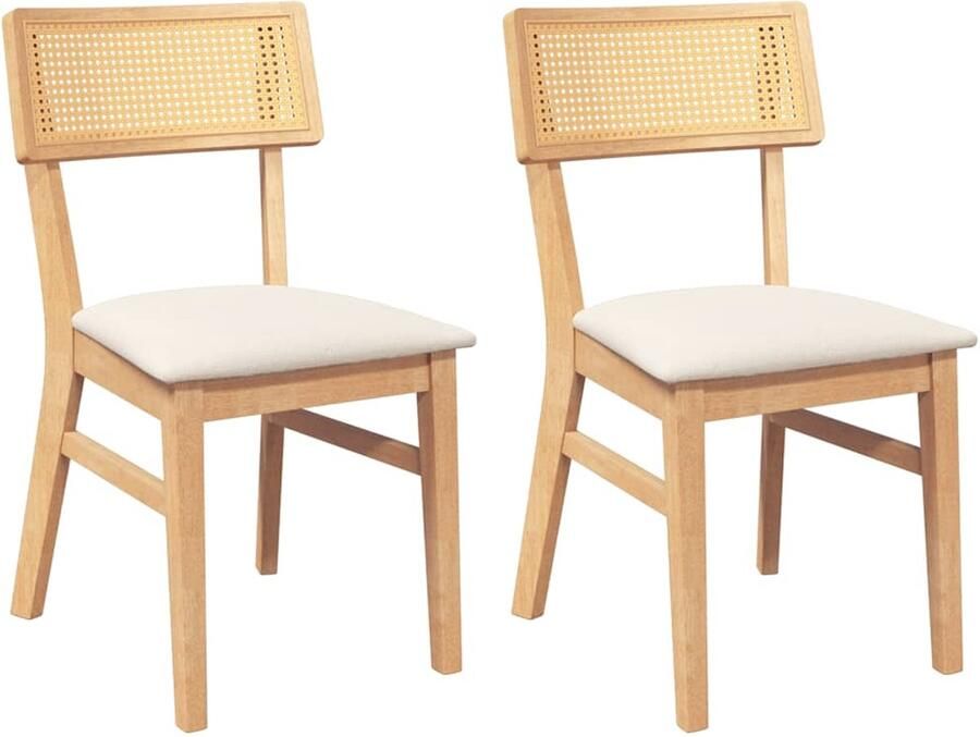 VidaXL Eetkamerstoelen met kussens 2 st massief hout rubber