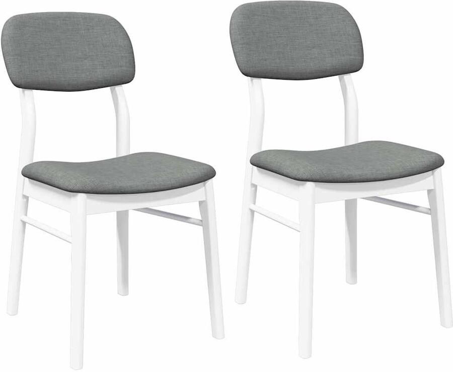 VidaXL Eetkamerstoelen met kussens 2 st massief hout rubber wit