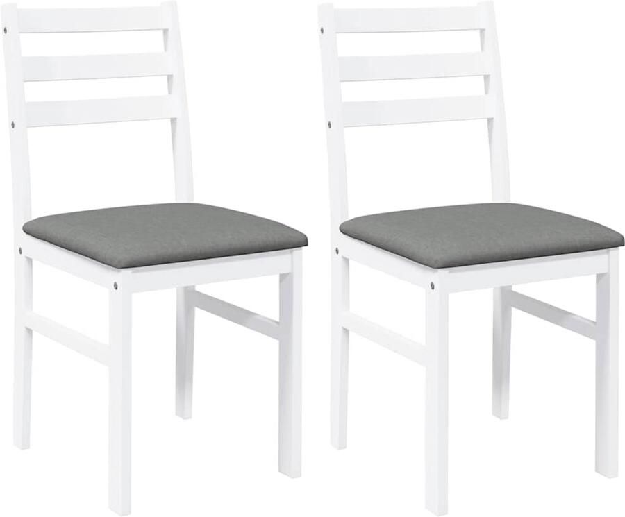 VidaXL Eetkamerstoelen met kussens 2 st massief hout rubber wit