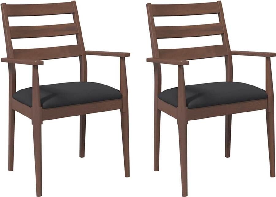 VidaXL Eetkamerstoelen met kussens 2 stuks bruin massief hout rubber