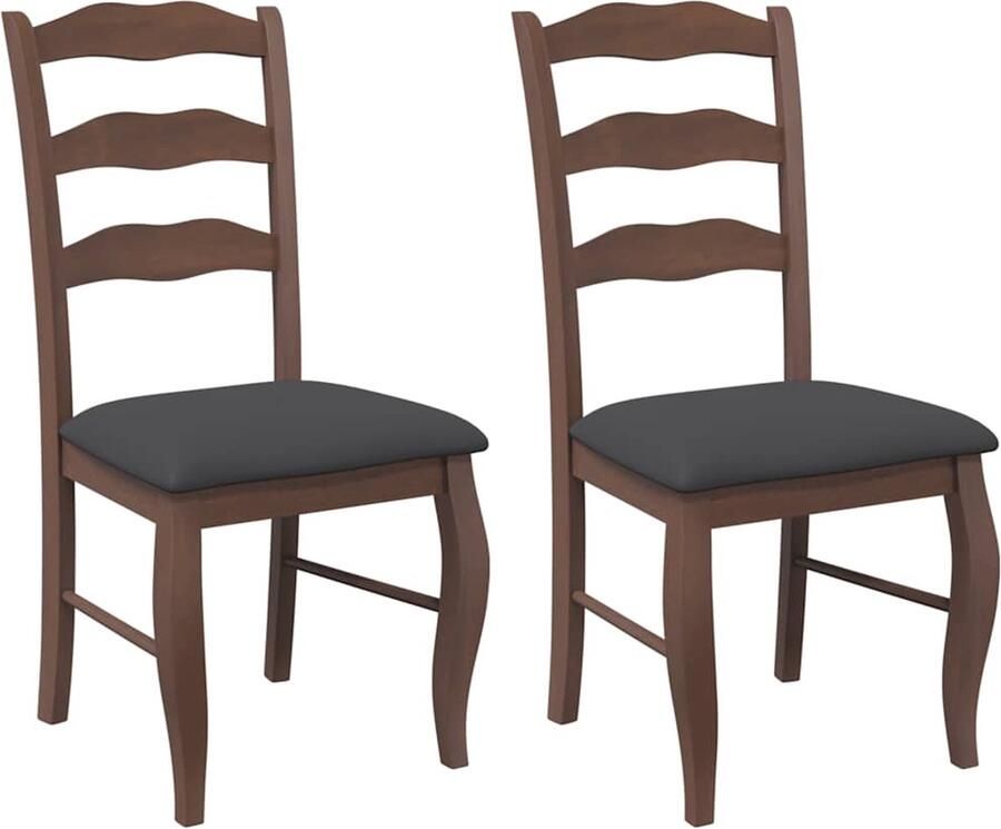 VidaXL Eetkamerstoelen met kussens 2 stuks bruin massief hout rubber