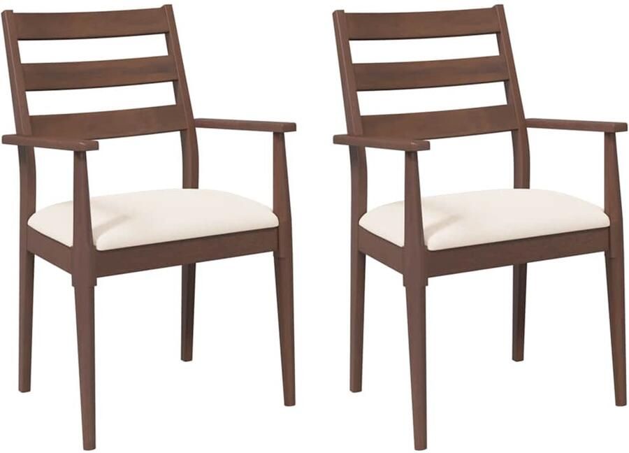 VidaXL Eetkamerstoelen met kussens 2 stuks bruin massief hout rubber