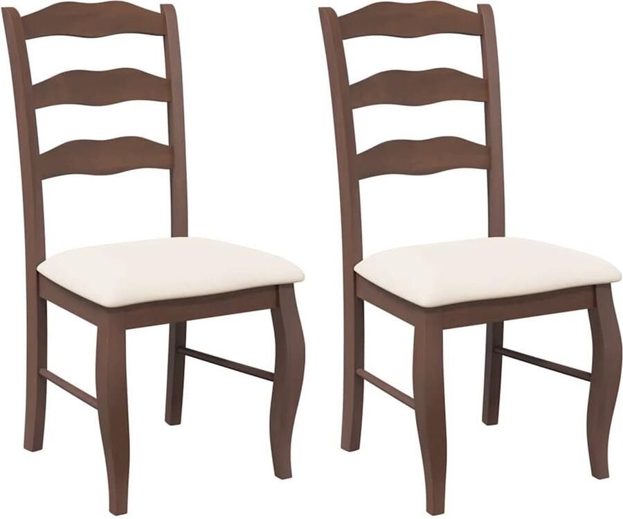 VidaXL Eetkamerstoelen met kussens 2 stuks bruin massief hout rubber