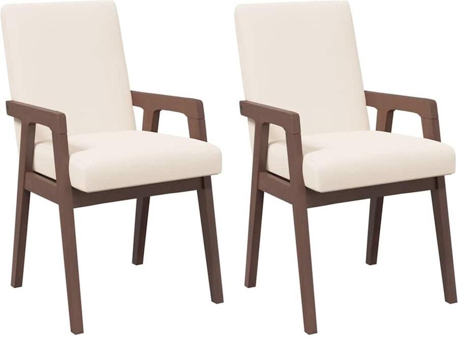 VidaXL Eetkamerstoelen met kussens 2 stuks bruin massief hout rubber