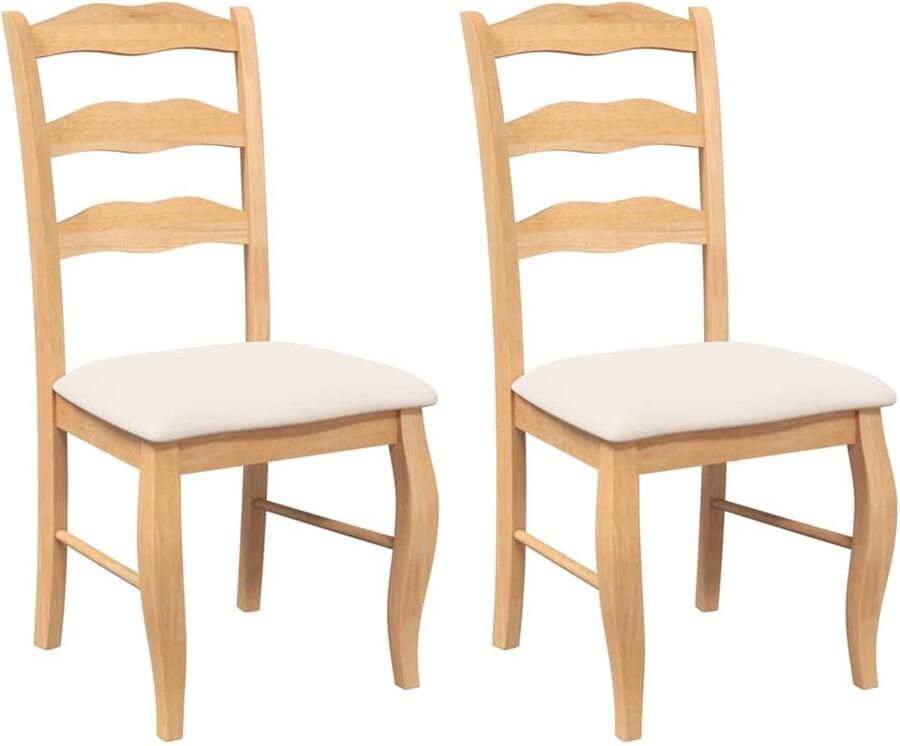 VidaXL Eetkamerstoelen met kussens 2 stuks natuurlijk massief hout rubber