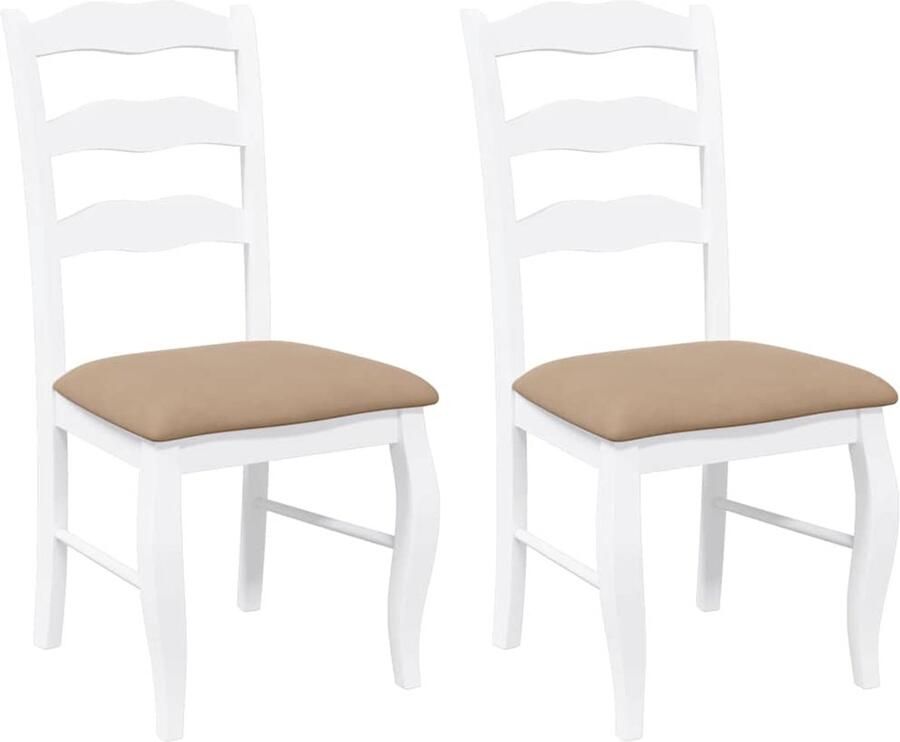 VidaXL Eetkamerstoelen met kussens 2 stuks wit massief hout rubber