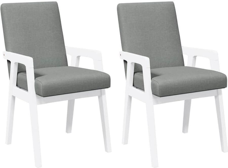 VidaXL Eetkamerstoelen met kussens 2 stuks wit massief hout rubber