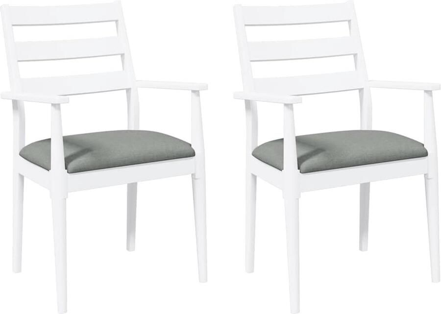 VidaXL Eetkamerstoelen met kussens 2 stuks wit massief hout rubber