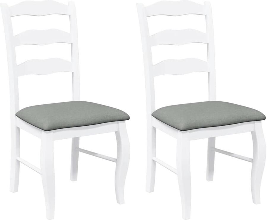 VidaXL Eetkamerstoelen met kussens 2 stuks wit massief hout rubber