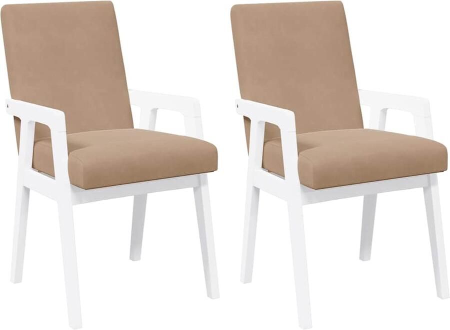 VidaXL Eetkamerstoelen met kussens 2 stuks wit massief hout rubber