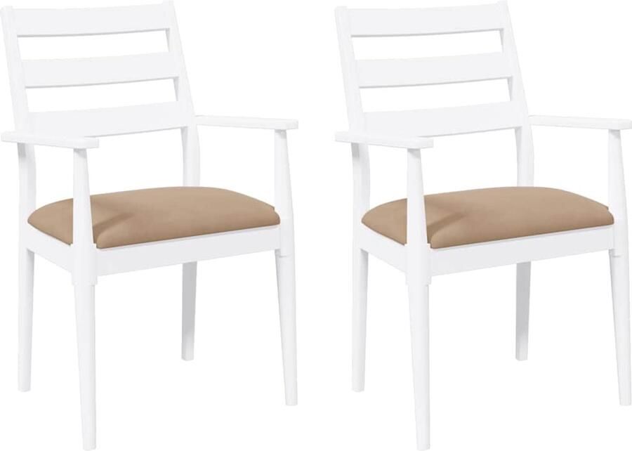 VidaXL Eetkamerstoelen met kussens 2 stuks wit massief hout rubber