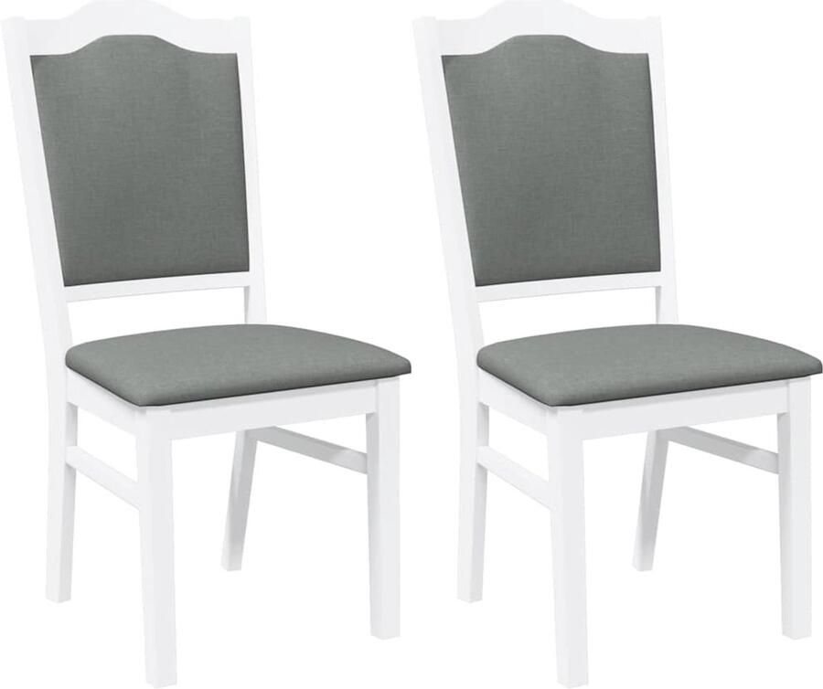 VidaXL Eetkamerstoelen met kussens 2 stuks wit massief hout rubber