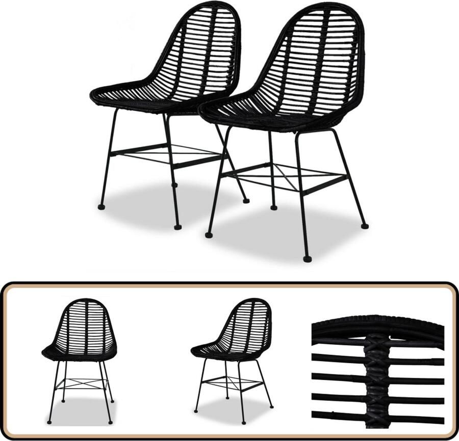 VidaXL Eetkamerstoelen Natuurlijk Rattan 2 stuks Eettafelstoel Eetkamerstoel Koloniaalstijl Rattan Meubels Vintage Stoel