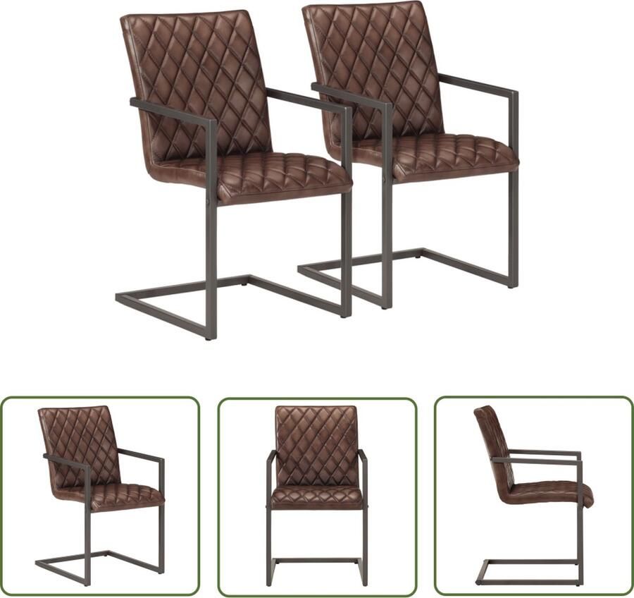 The Living Store Retro eetkamerstoelen bruin leer 51x56x91 cm verweerd effect Retro Meubels Eetkamerstoelen Lederen Stoelen Vintage Stoelen Bruine Stoelen