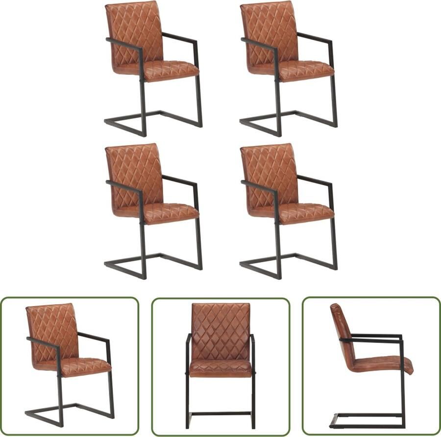 The Living Store Echt leren eetkamerstoelen Bruin 51x56x91 cm Retro design Retro Meubels Eetkamerstoelen Lederen Stoelen Bruine Stoelen Comfortabele Stoelen