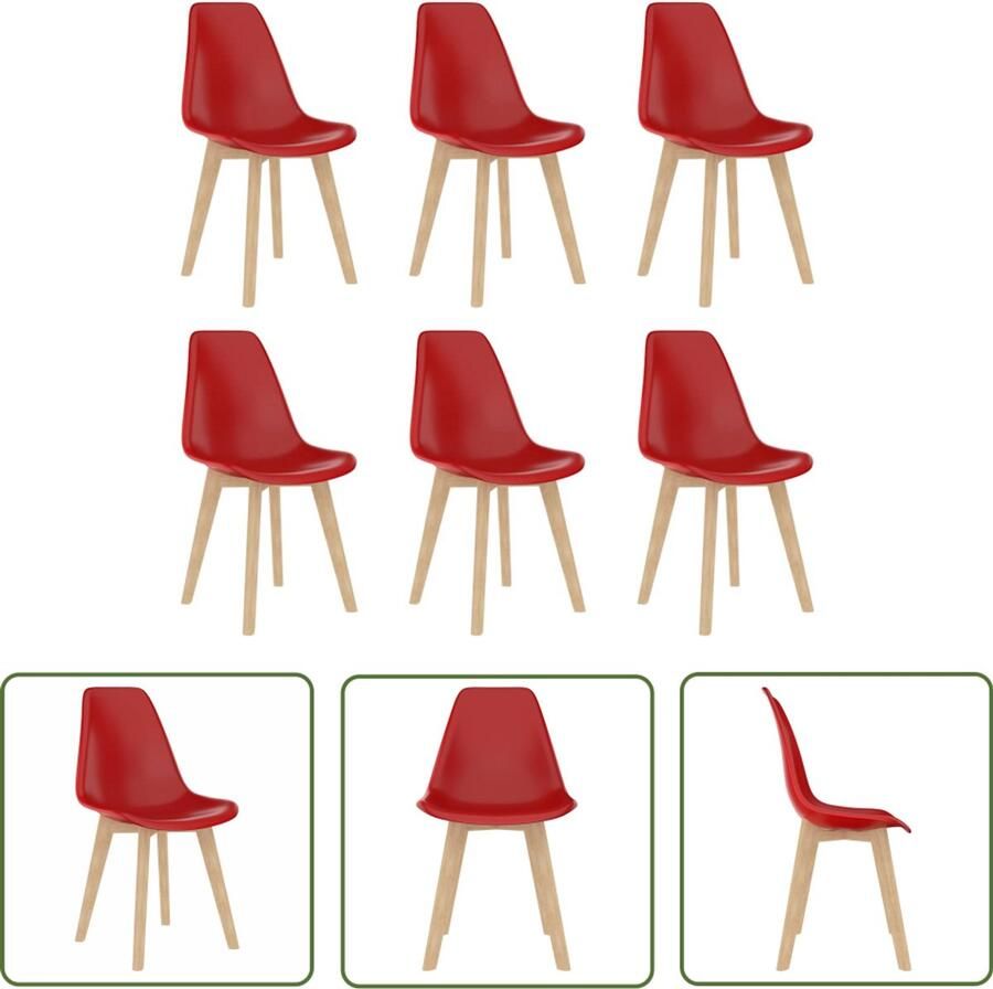 The Living Store Eetkamerstoelen 6 st kunststof rood Minimalistische Eetkamerstoelen Rood Ergonomische Eetkamerstoelen Beukenhouten Poten Comfortabele Eetkamerstoelen