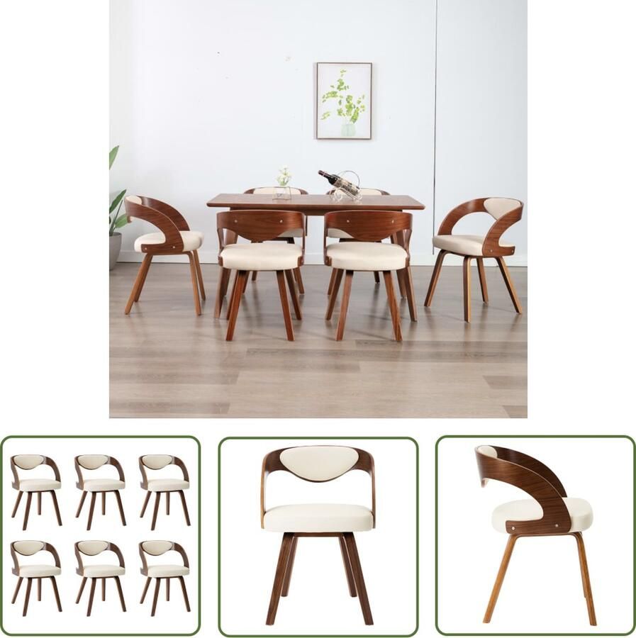 The Living Store Eetkamerstoelen Set van 6 Crème en donkerbruin Kunstleer 53x54x77 cm Eettafel Stoelen Eetkamerstoelen Set Kunstleder Meubels Moderne Stoelen Scandinavische Stoelen