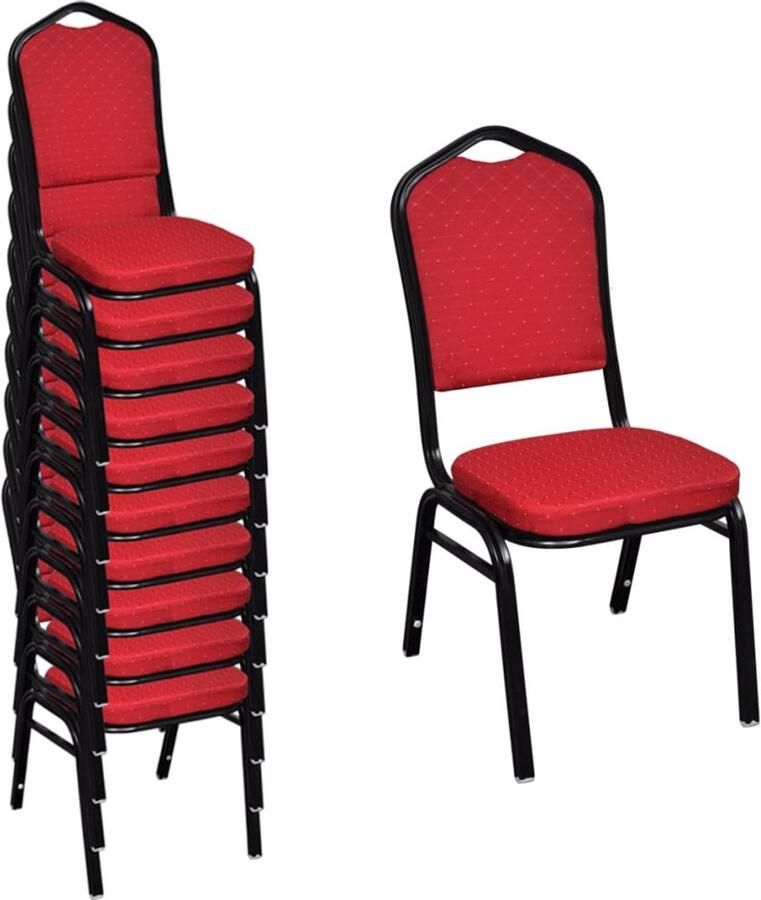 VidaXL Eetkamerstoelen Set van 10 Stof Rood Eetkamerstoelen Rode Stoelen Multiplex Meubels Ijzeren Stoelen Stapelbare Stoelen