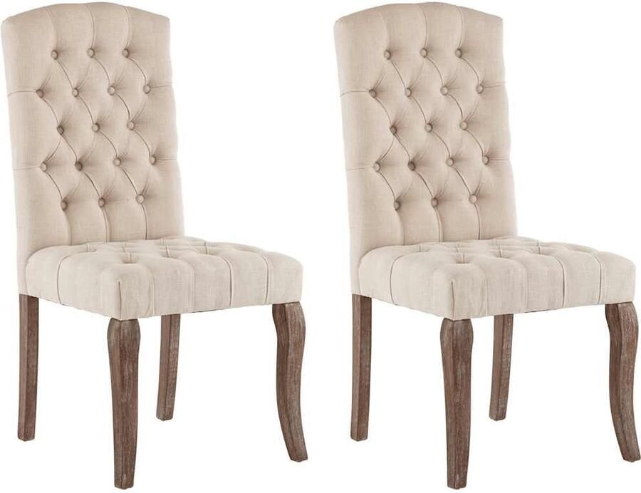 VidaXL Eetkamerstoelen Set van 2 Beige Linnen-Look Eetkamerstoelen Linnen-look Beige Houten Poten Comfortabel Zitten Moderne Stoelen