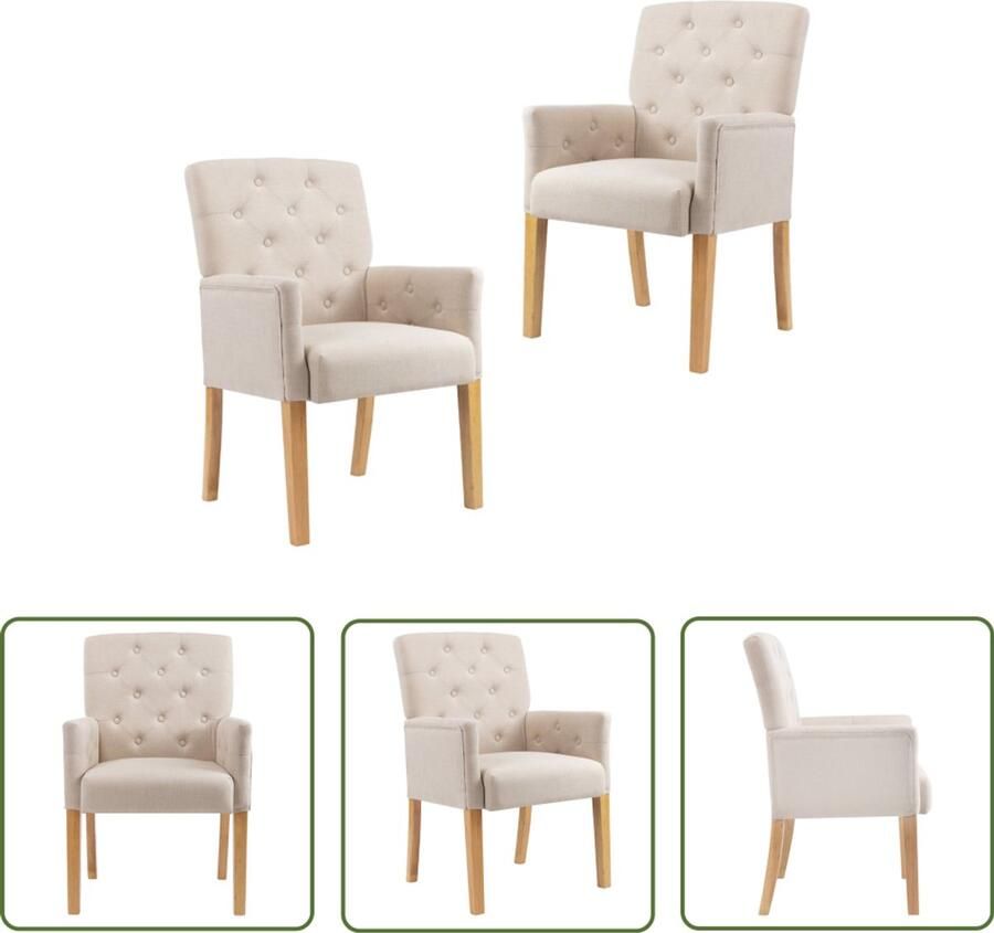 VidaXL Eetkamerstoelen Set van 2 Beige Stof Eetkamerstoel Fauteuil Dining Chair Salontafel Interieurdecoratie Meubilair Beige Stoffen Fauteuil Houten Tafel