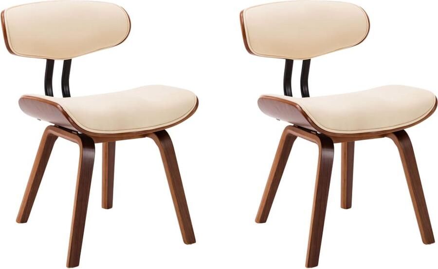 VidaXL Eetkamerstoelen Set van 2 Crème & Bruin Eetkamerstoel Kunstleder Eetkamerstoelenset Vintage Stoel Moderne Stoel Beige Stoel Bruine Stoel Krukken