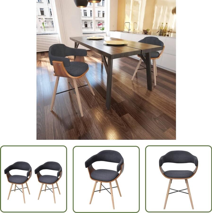 VidaXL Eetkamerstoelen Set van 2 Donkergrijs Eetkamerstoel Walnotenhouten Frame Grijze Eetkamerstoel Design Eetkamerstoel Vintage Eetkamerstoel Moderne Eetkamerstoel Luxe Eetkamerstoel Comfort Eetkamerstoel