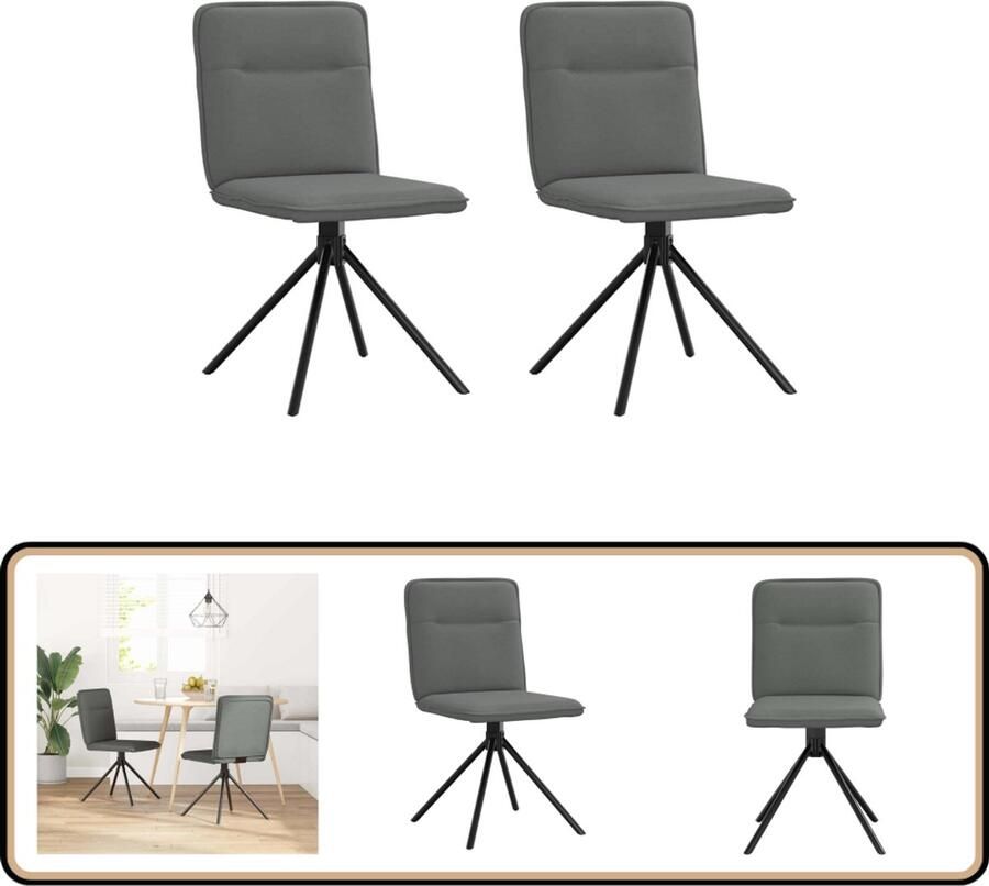 VidaXL Eetkamerstoelen Set van 2 Donkergrijs Eettafelstoel Eetkamerstoel Donkere Stoel Comfortabele Stoel Draaibare Stoel