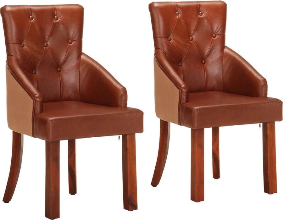 VidaXL Eetkamerstoelen Set van 2 Echt Geitenleer Vintage Eetkamerstoelen Leren Eetkamerstoelen Bruin Mangohout Meubels Eettafel Stoelen Salontafel Stoelen Design Eetkamerstoelen Luxe Eetkamerstoelen - Foto 3
