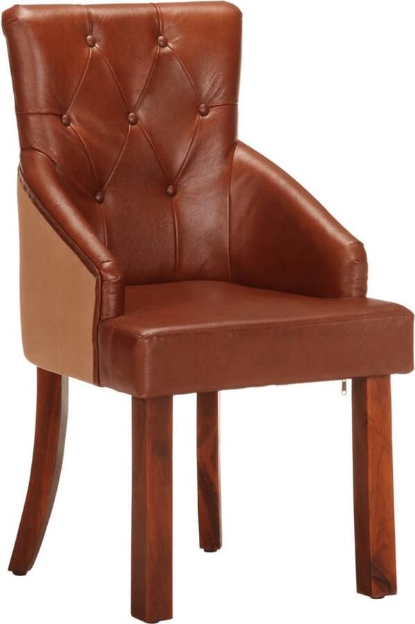 VidaXL Eetkamerstoelen Set van 2 Echt Geitenleer Vintage Eetkamerstoelen Leren Eetkamerstoelen Bruin Mangohout Meubels Eettafel Stoelen Salontafel Stoelen Design Eetkamerstoelen Luxe Eetkamerstoelen - Foto 2