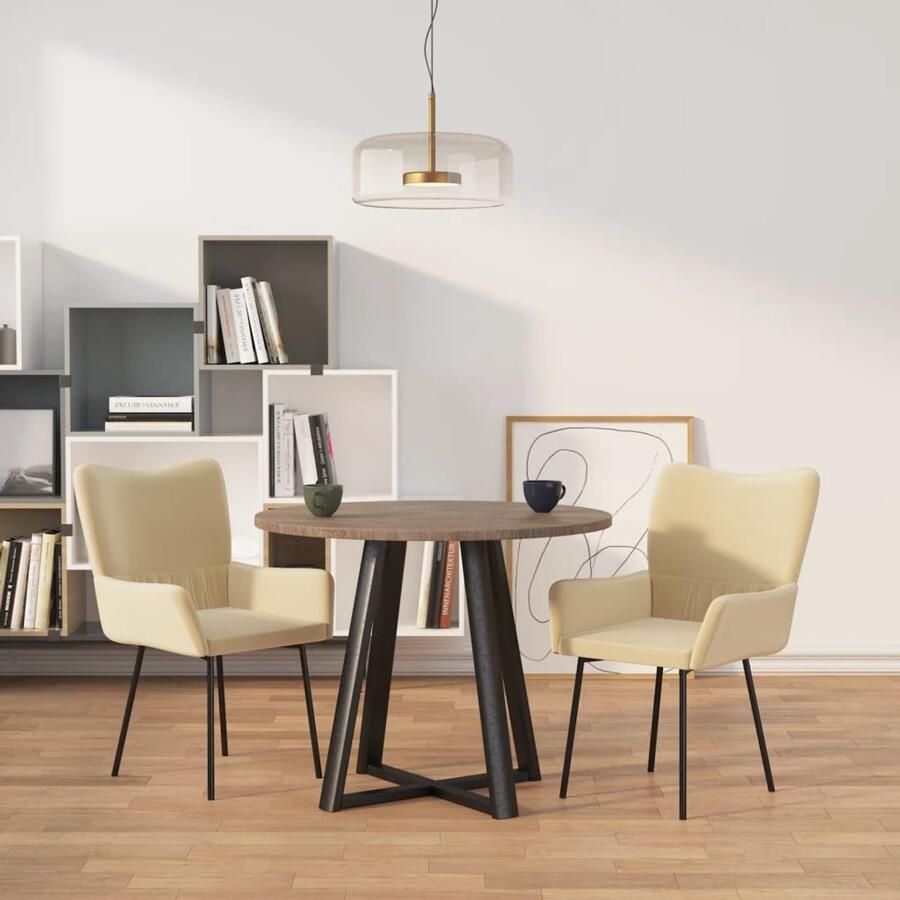 VidaXL Eetkamerstoelen Set van 2 Fluweel Crème Eetkamerstoelen Stoelen Fluweel Meubilair Design Stoelen Elegante Stoelen