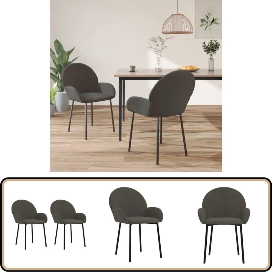 VidaXL Eetkamerstoelen Set van 2 Fluweel Donkergrijs Eetkamerstoel Velvet Stoffen Meubilair Donkere Fauteuils Luxe Eetkamerstoelen Comfortabele Stoelen Ergonomische Stoelen