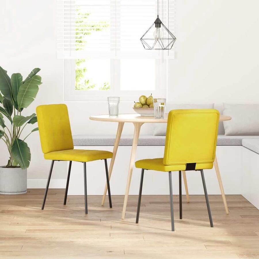 VidaXL Eetkamerstoelen Set van 2 Fluweel Geel Eetkamerstoel Velours Stoel Gelauwerde Stoel Comfortabele Stoel Elegante Stoel