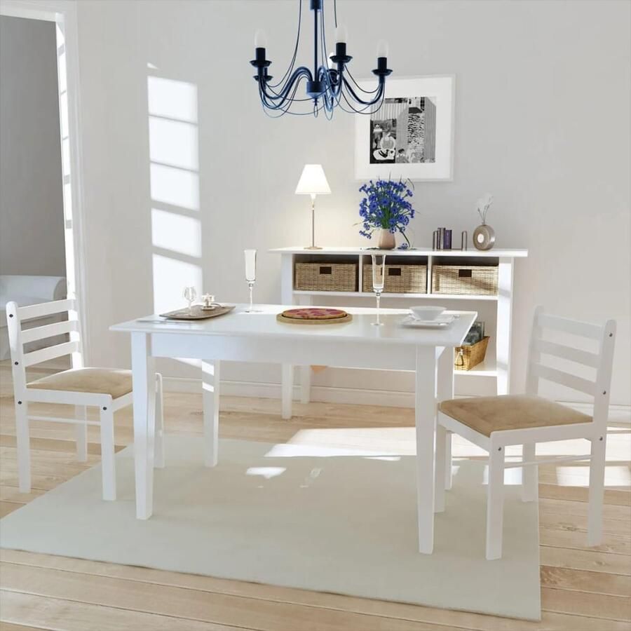 VidaXL Eetkamerstoelen Set van 2 Fluweel Wit Eetkamerstoel Rubberwood Meubels Witte Eetkamerstoelen Landelijke Stijl Comfortabele Stoel Salontafel Dining Chair Wooden Chairs Modern Furniture Living Room Decor - Foto 2