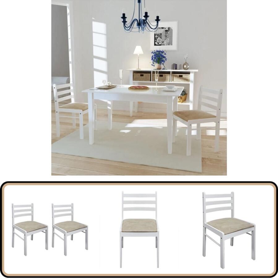 VidaXL Eetkamerstoelen Set van 2 Fluweel Wit Eetkamerstoel Rubberwood Meubels Witte Eetkamerstoelen Landelijke Stijl Comfortabele Stoel Salontafel Dining Chair Wooden Chairs Modern Furniture Living Room Decor