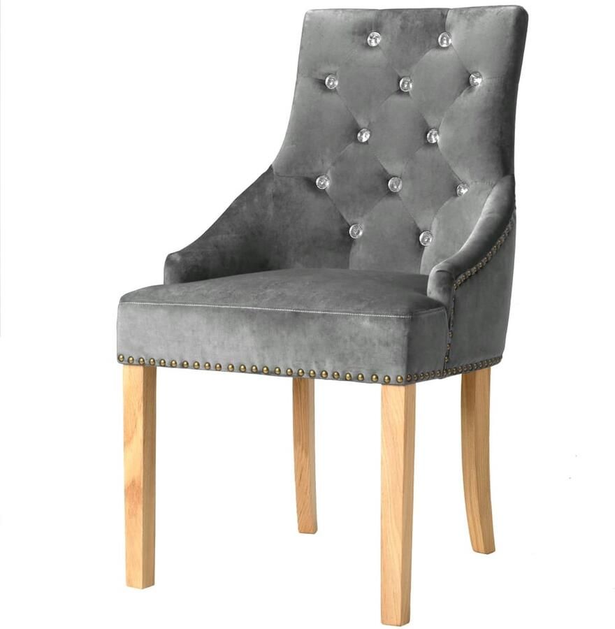 VidaXL Eetkamerstoelen Set van 2 Fluweel Zilver Eikenhouten Eetkamerstoelen Set Fluweel Stoelen Vintage Meubels Salontafel