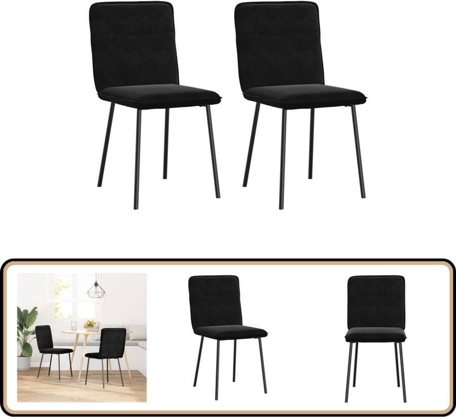 VidaXL Eetkamerstoelen Set van 2 Fluweel Zwart Eettafelstoel Eetkamerstoel Velours Stoel Moderne Stoel Zwarte Stoel
