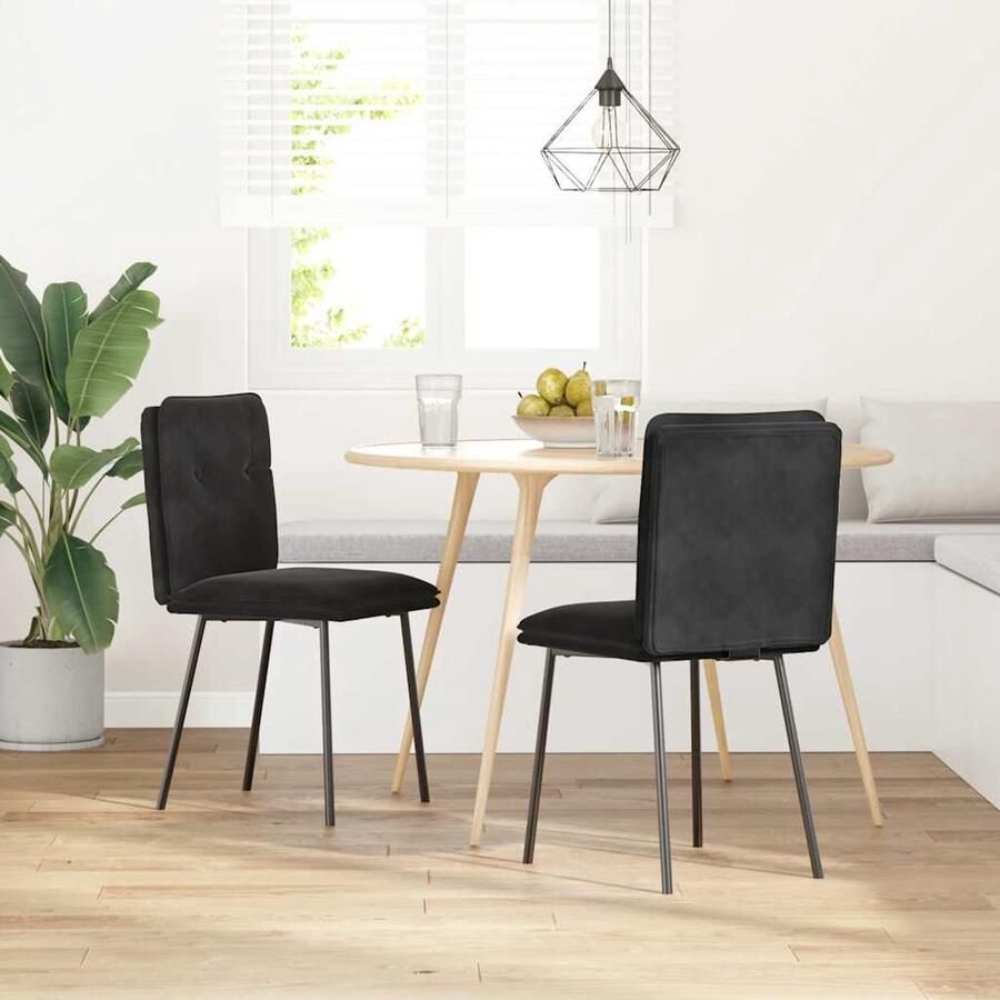 VidaXL Eetkamerstoelen Set van 2 Fluweel zwart Eetkamerstoel Zwarte Eetkamerstoel Design Eetkamerstoel Fluweel Eetkamerstoel Comfortabele Eetkamerstoel - Foto 2