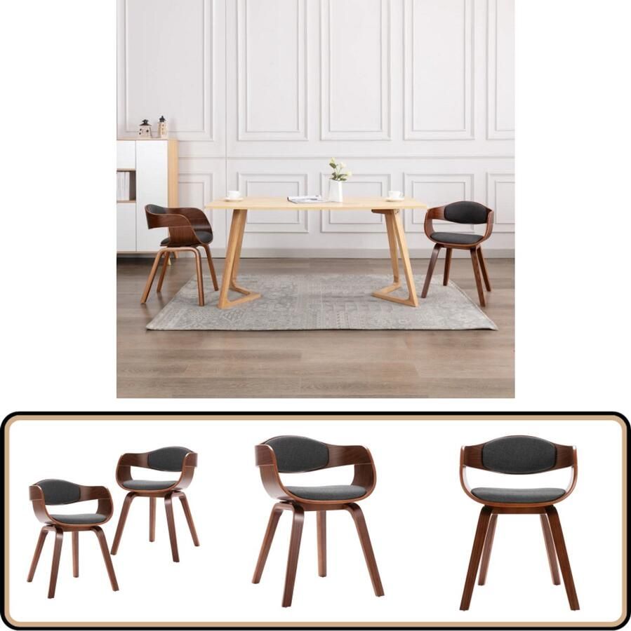 VidaXL Eetkamerstoelen Set van 2 Grijs Stof & Hout Eetkamerstoel Grijze Eetkamerstoel Vintage Eetkamerstoel Retro Eetkamerstoel Ergonomische Eetkamerstoel