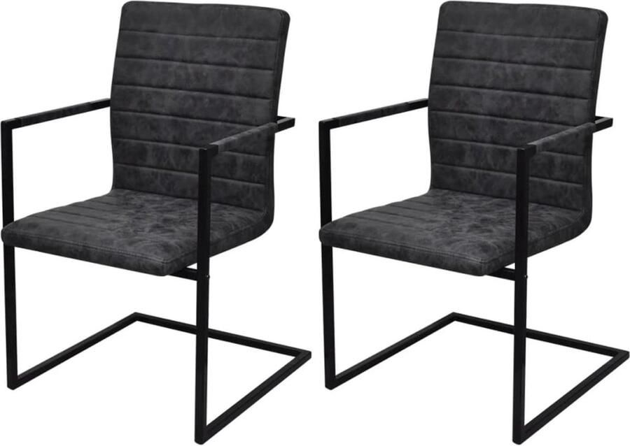 VidaXL Eetkamerstoelen set van 2 Kunstleer Zwart Eetkamerstoel Zwarte Eetkamerstoel Kunstleder Eetkamerstoel Zwevende Eetkamerstoel Moderne Eetkamerstoel Comfortabele Eetkamerstoel - Foto 2