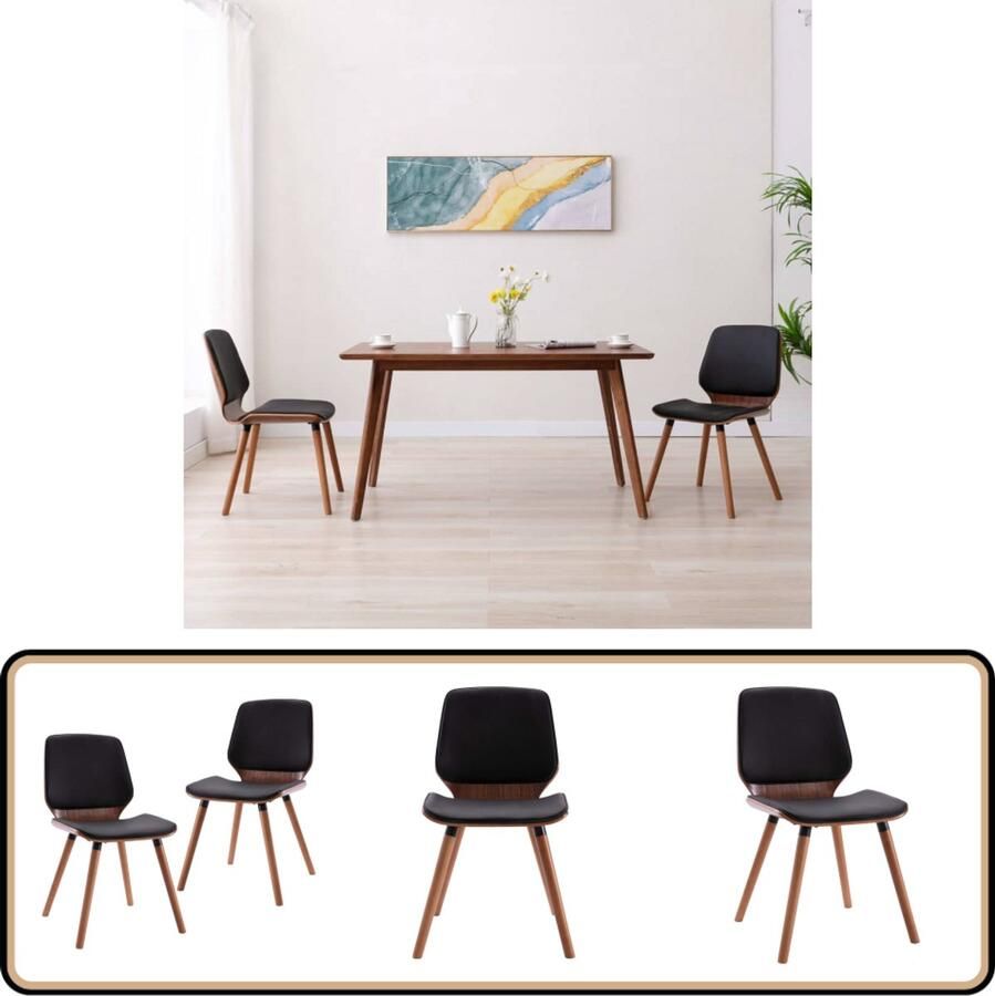 VidaXL Eetkamerstoelen Set van 2 Kunstleer Zwart Eetkamerstoelen Zwarte Eetkamerstoelen Kunstleder Meubels Moderne Eetkamerstoelen Comfortabele Eetkamerstoelen