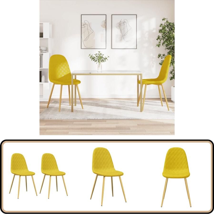VidaXL Eetkamerstoelen Set van 2 Mosterdgeel Fluweel Eetkamerstoel Stoel Fluweel Mustard Geel Moderne Stoel