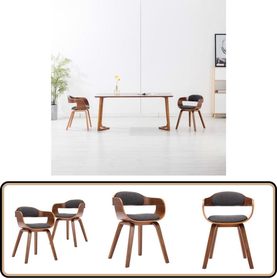 VidaXL Eetkamerstoelen Set van 2 Stof & Hout Eetkamerstoelen Keukenstoelen Armleuningen Grijs Donkere Kleur Modern Design Comfort Stabiel Easy Assembly