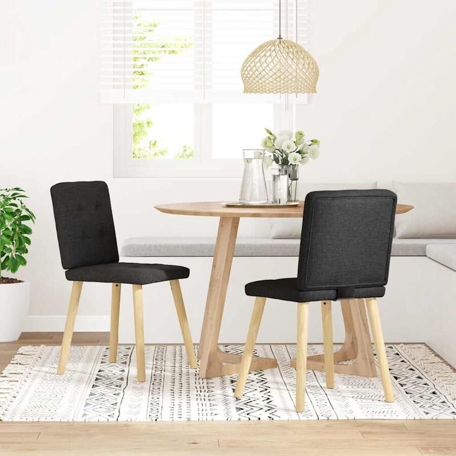 VidaXL Eetkamerstoelen Set van 2 Stof Zwart Eetkamerstoel Zwarte Stoel Comfortabele Stoel Luxe Stoel Dining Chair