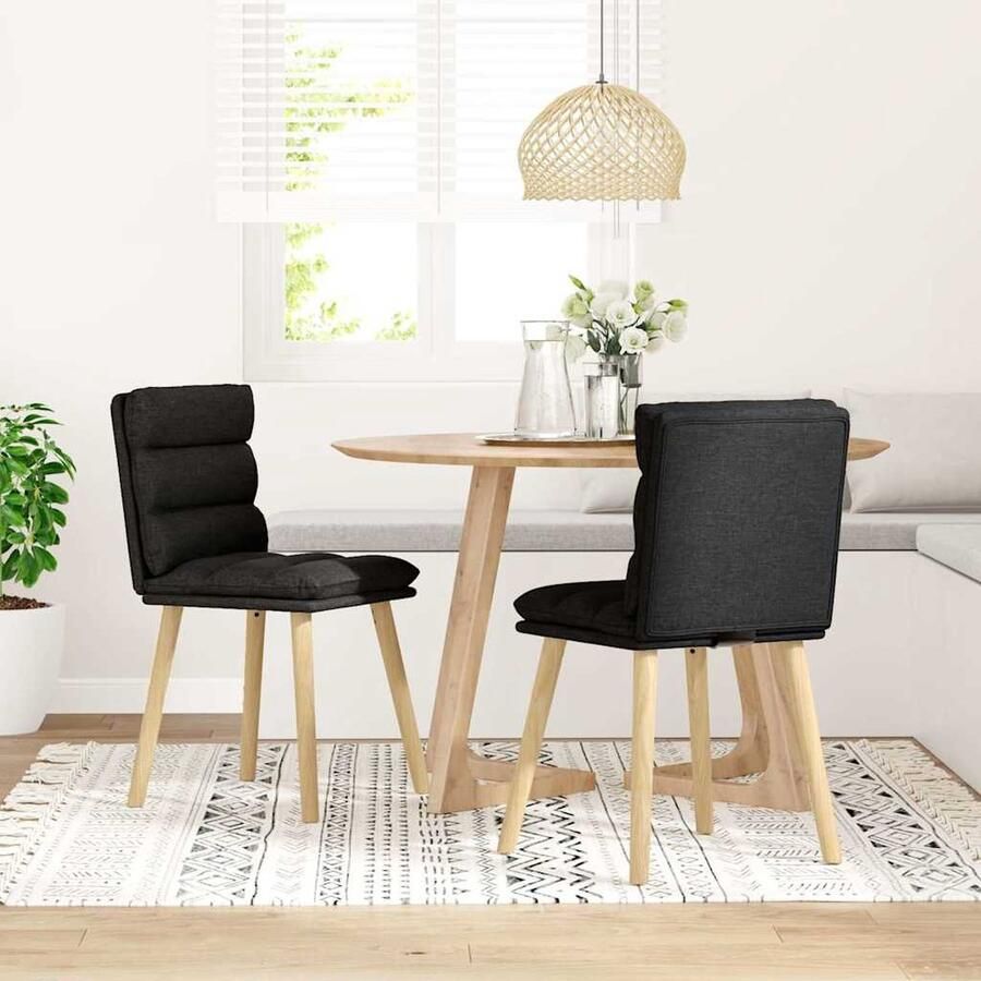 VidaXL Eetkamerstoelen Set van 2 Stof Zwart Eetzit Eetkamerstoel Designstoel Comfortabele Stoel Zwarte Stoel - Foto 2