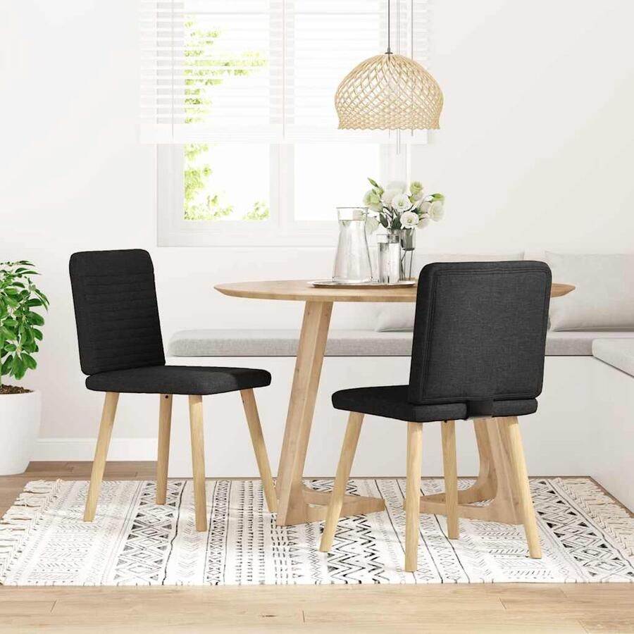 VidaXL Eetkamerstoelen Set van 2 Stof Zwart Eettafelstoel Eetkamerstoel Zwarte Stoel Comfortabele Stoel Design Stoel - Foto 2