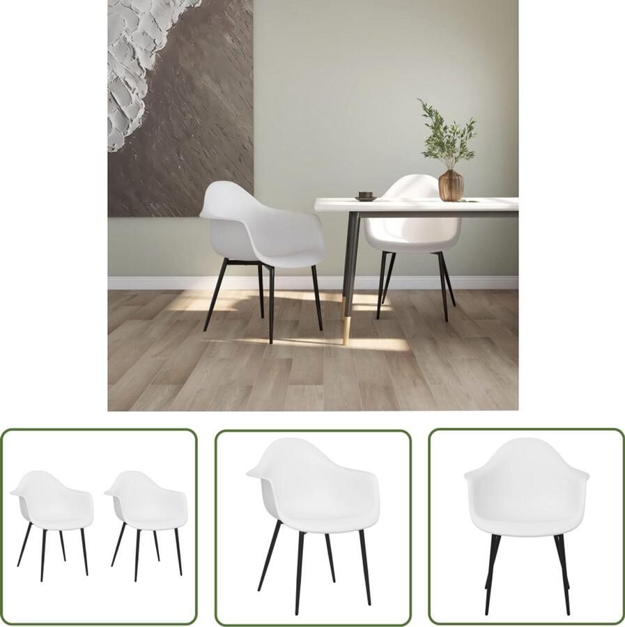 VidaXL Eetkamerstoelen Set van 2 Wit Modern Design Minimalistische Eetkamerstoelen Witte Eetkamerstoelen Design Comfortabele Eetkamerstoelen Ergonomische Eetkamerstoelen Polypropyleen Eetkamerstoelen Keukenstoelen
