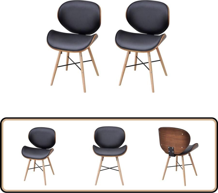 VidaXL Eetkamerstoelen Set van 2 Zwart Hout & Kunstleer Eetkamerstoelen Kunstleder Meubels Vintage Stoelen Retro Stoelen Zwarte Stoelen Houten Stoelen Salontafel