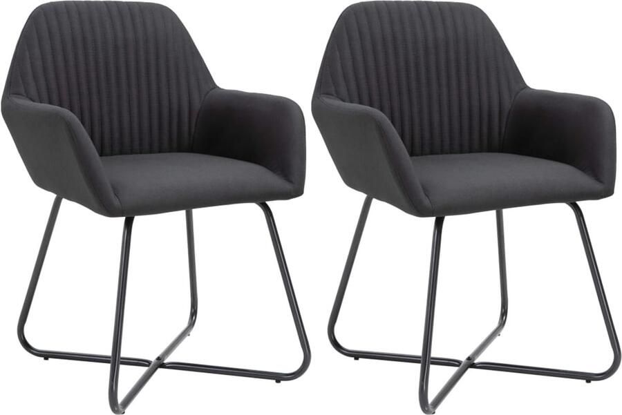 VidaXL Eetkamerstoelen Set van 2 Zwart Stof Eetkamerstoelen Zwarte Stoelen Design Meubels Comfortabele Stoelen Stabiele Stoelen