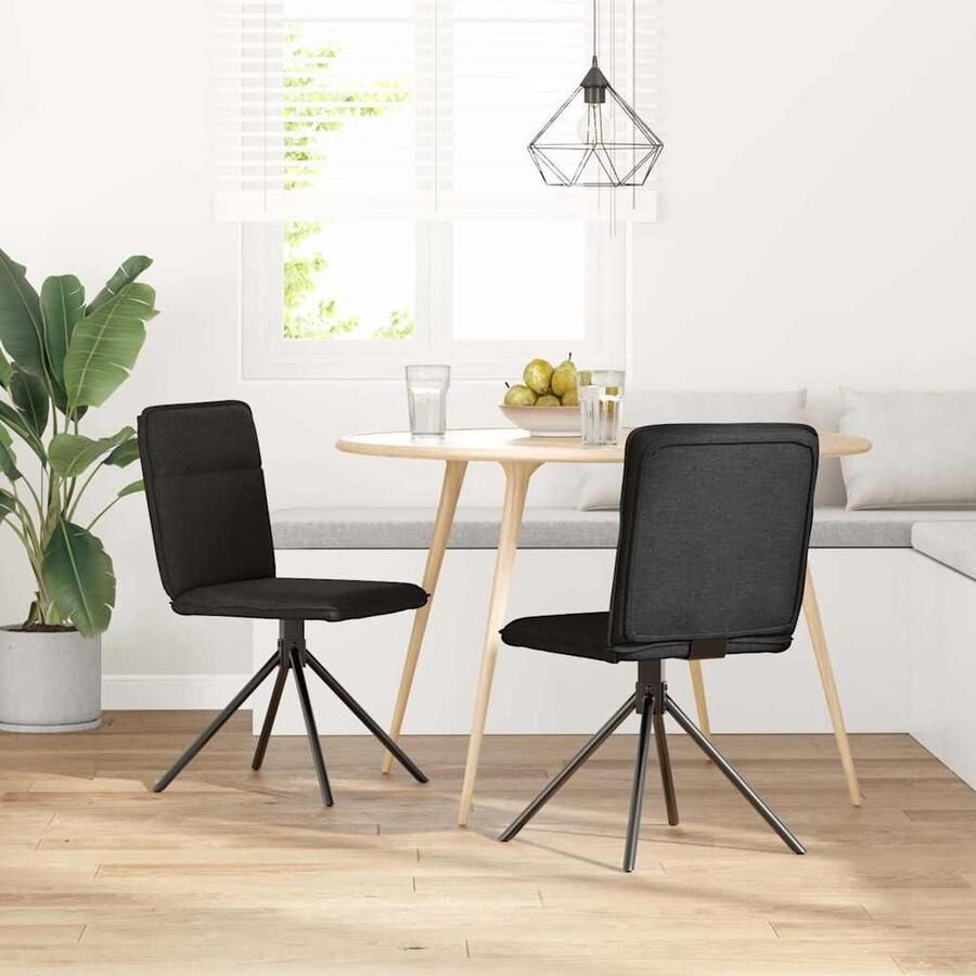 VidaXL Eetkamerstoelen Set van 2 Zwart Stof Eetkamerstoel Comfortabele Stoel Designstoel Zwarte Stoel Modern Meubilair