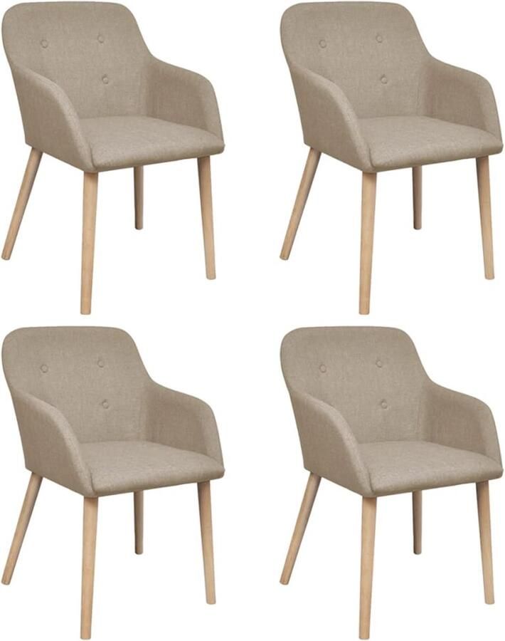 VidaXL Eetkamerstoelen Set van 4 Beige Stof & Hout Eetkamerstoelen Stof Stoelen Eikenhouten Stoelen Beige Meubels Design Stoelen Comfort Stoelen - Foto 2